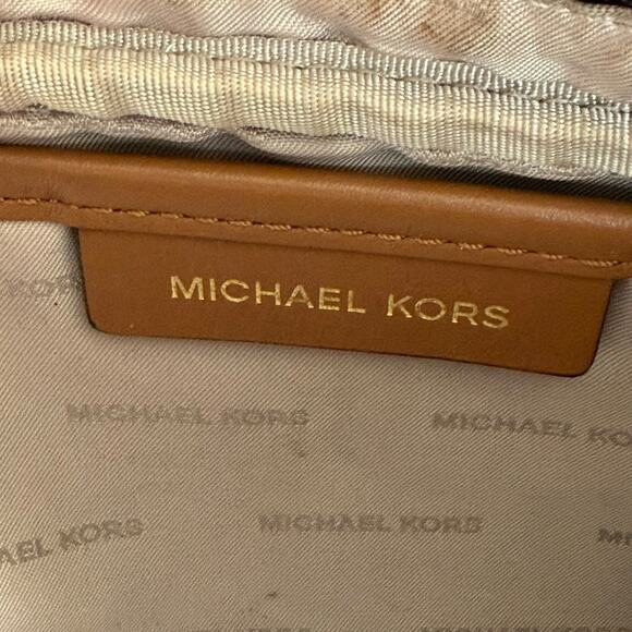 Michael Kors Jet Set Brown MK Signature Crossbody Bag Leather Trim Gold Hardware - Picture 11 of 13